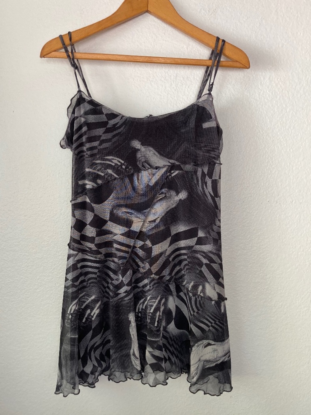 Urban Outfitters Moxie Mini Mesh Slip Dress sz Large Black Sheer Artsy